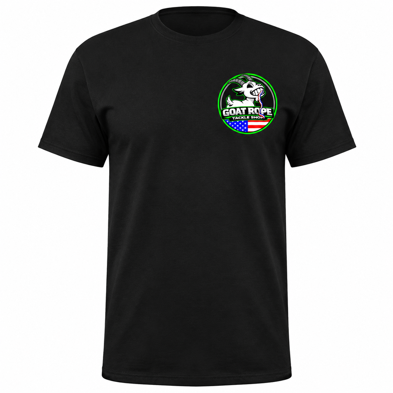 T-Shirt - Goat Rope Tackle Shop Round Logo - Neon Green