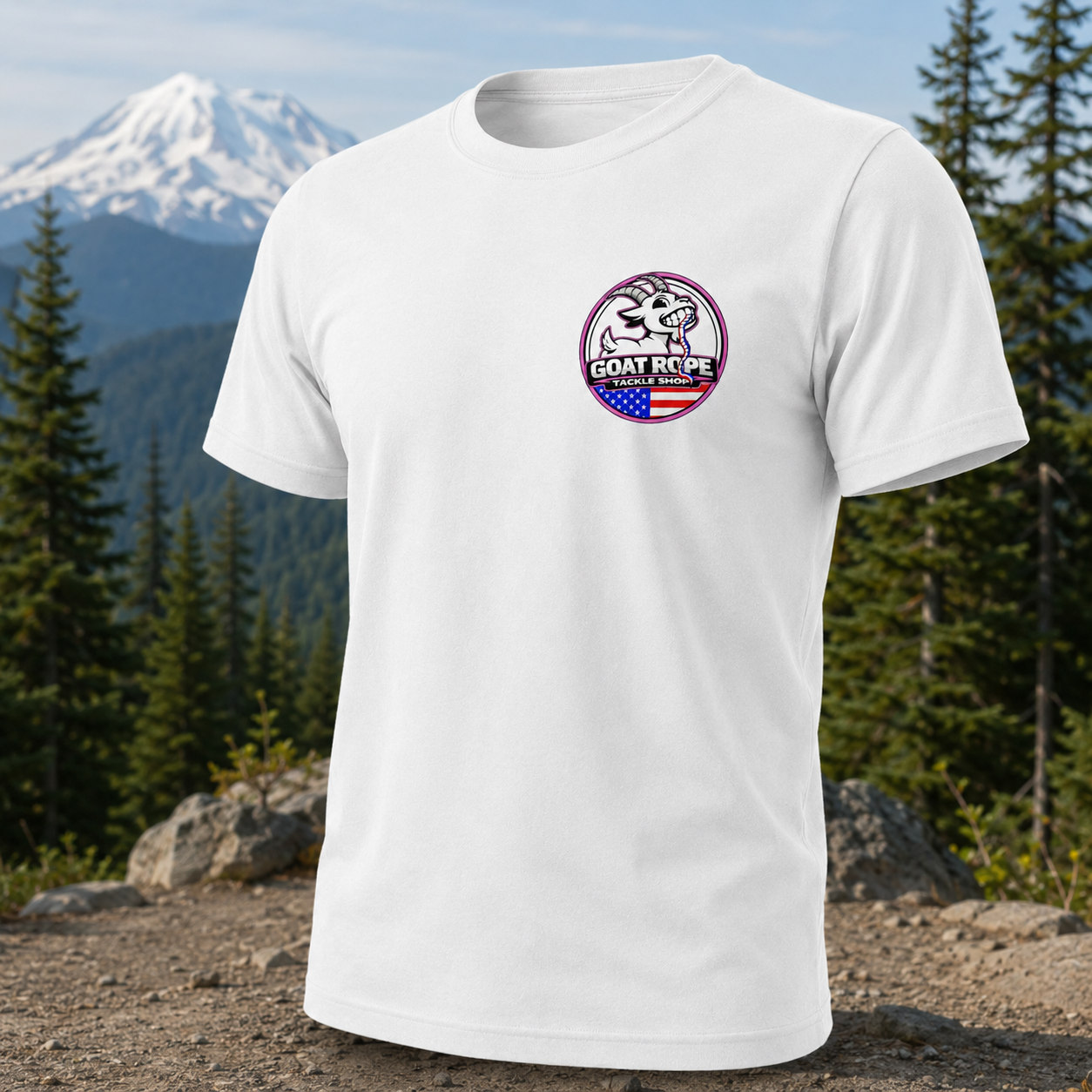 T-Shirt - Goat Rope Tackle Shop Round Logo - Pink